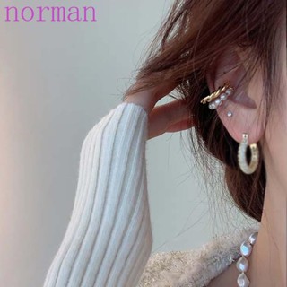 Norman เครื่องประดับต่างหูทรงกลมประดับลูกปัดไข่มุกสไตล์เรโทร