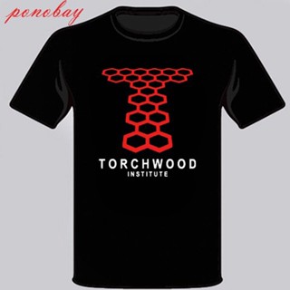 QGแขนสั้นcrew neckเสื้อยืดลําลอง แขนสั้น พิมพ์ลายโลโก้ DOCTOR WHO Torchwood University สีดํา สําหรับผู้ชาย ไซซ์ S M L 2