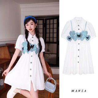 MANSA white heart dress แขนตุ๊กตา เดรสขาว ชุดเดรสสั้น