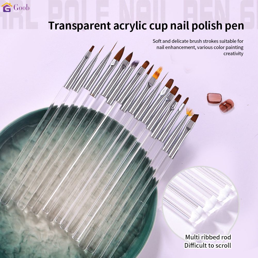 ชุดปากกาเล็บแท่งใสอะคริลิค16 Painted Vignette Pull Pen Crystal Pen Phototherapy Pen Full Set 【Goob】