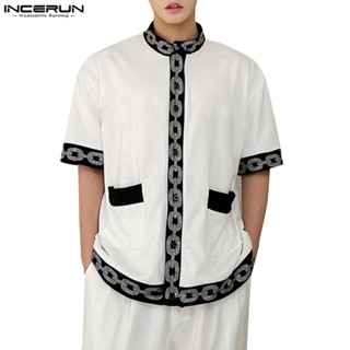 Incerun เสื้อเชิ้ตแขนสั้น คอปกคิวบา พิมพ์ลายพืช พรีเมี่ยม