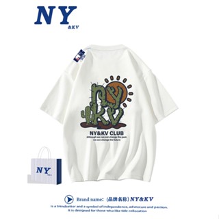 เสื้อยืดแขนสั้น เปิดไหล่ พิมพ์ลาย NY แฟชั่นฤดูร้อน สไตล์วินเทจ อเมริกัน สําหรับผู้ชาย และผู้หญิง