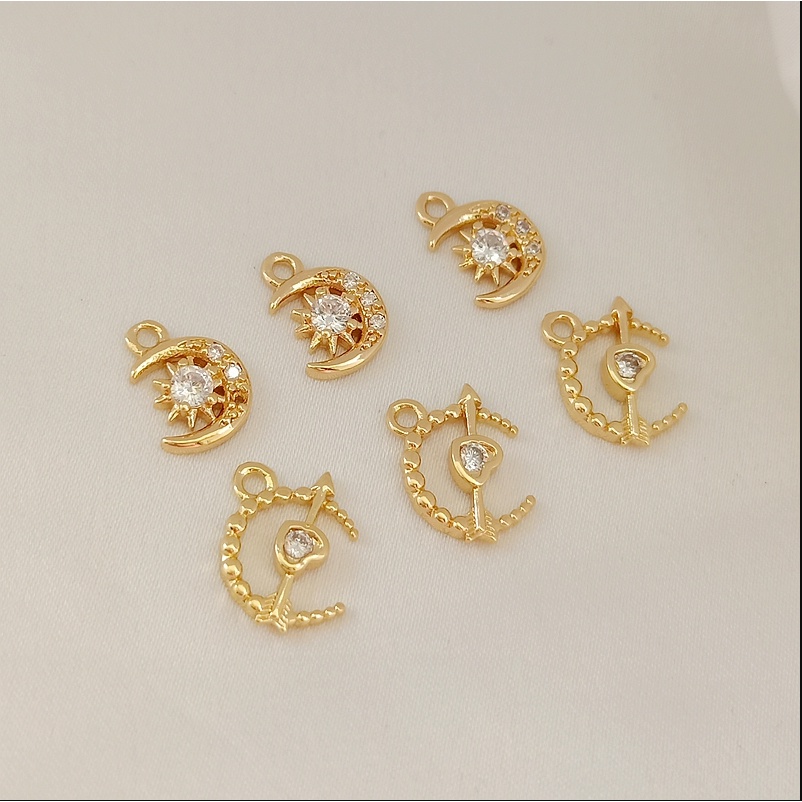 สร้อยข้อมือ ทองแดง 14k จี้รูปดาวเจ็ดแฉก ฝังเพทาย พระจันทร์ ขนาดเล็ก หัวใจ เครื่องประดับแฮนด์เมด DIY