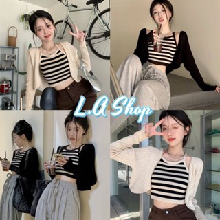 L.A Shop พร้อมส่ง เซ็ต เสื้อกล้าม+ เสื้อตลุมไหมพรม น่ารักใส่สบายสีพื้นๆ "1Y018"