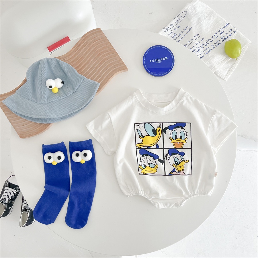 ชุดเด็กสไตล์เกาหลีทารกแรกเกิด ชุดรอมเปอร์ ผ้าฝ้ายการ์ตูนโดนัลด์ดั๊กบอดี้สูทเด็ก 0-2 ปี