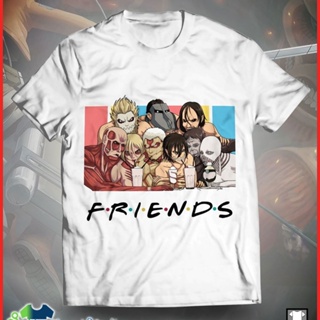 sadasผ่าพิภพไททัน เสื้อยืดผ้าฝ้ายเสื้อยืดแขนสั้น พิมพ์ลาย Friends Attack On Titan แฟชั่นสําหรับผู้ชาย