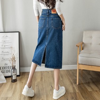 [New in stock] 2023 new split denim skirt Womens Mid-length skirt womens fashionable high waist denim mid-length A- line denim skirt quality assurance DGM5