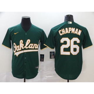 พร้อมส่ง เสื้อกีฬาเบสบอล Mlb Oakland Athletics 26 Matt Chapman 24 Rickey Henderson สีขาว สีเขียว สีเหลือง สไตล์เรโทร