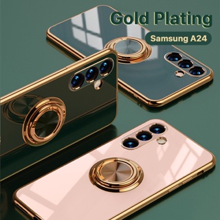 ชุบ เคส Samsung Galaxy A24 A34 A54 A14 5G 4G อ่อนนุ่ม กันกระแทก ที่วางแหวนแบบยืนกรณีแววขอบ 360 หมุนขาตั้งบางนุ่มฝาครอบป้องกัน