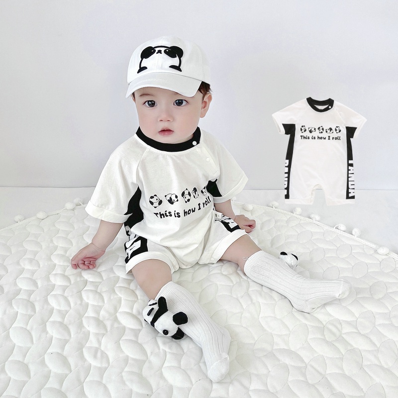 ฤดูร ้ อนใหม ่ เด ็ กทารกชายหญิงบอดี ้ สูท 0-24 เดือนทารกแรกเกิดการ ์ ตูน Panda พิมพ ์ แขนสั ้ น Creeper Outgoing Romper