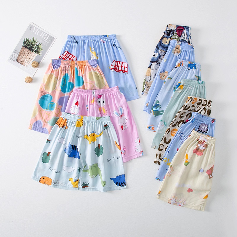 [ZY] 80-150 ซม. กางเกงขาสั้น ผ้าฝ้าย ผ้าไหม ลําลอง หลวม ชายหาด เข้ากับทุกการแต่งกาย ห้าจุด กางเกงกลาง เด็ก ชุดนอน กางเกง บ้าน เวอร์ชั่นเกาหลี เด็ก