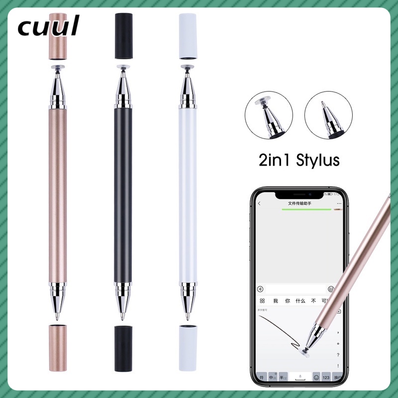2 In 1ปากกาโทรศัพท์ ปากกาทัชสกรีน ปากกาสไตลัสสากลสำหรับแท็บเล็ตมือถืออุปกรณ์โทรศัพท์ Android วาดแท็บเล็ตหน้าจอ Capacitive ปากกาสัมผัส หัวคู่ Cod