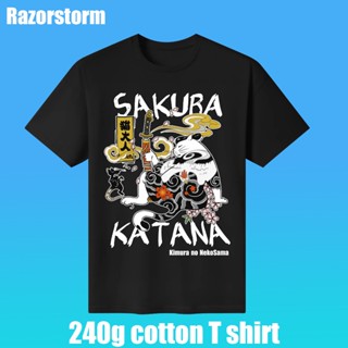 【ใหม่】Razorstorm 240g Cotton Tshirt Unisex Black Colors Tee Chinese style panda series