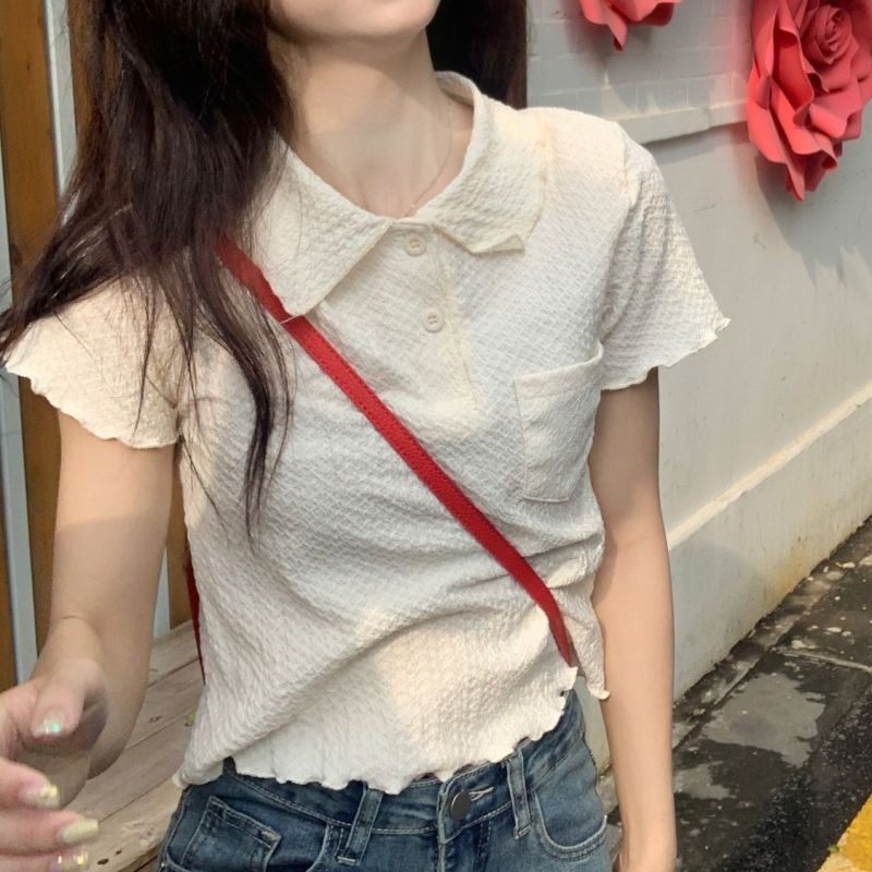 Crush เสื้อยืด ผ้าใยน้ำแข็ง เสื้อยืดบาง สไตล์นักเรียน เสื้อยืดเกาหลี Y.0076