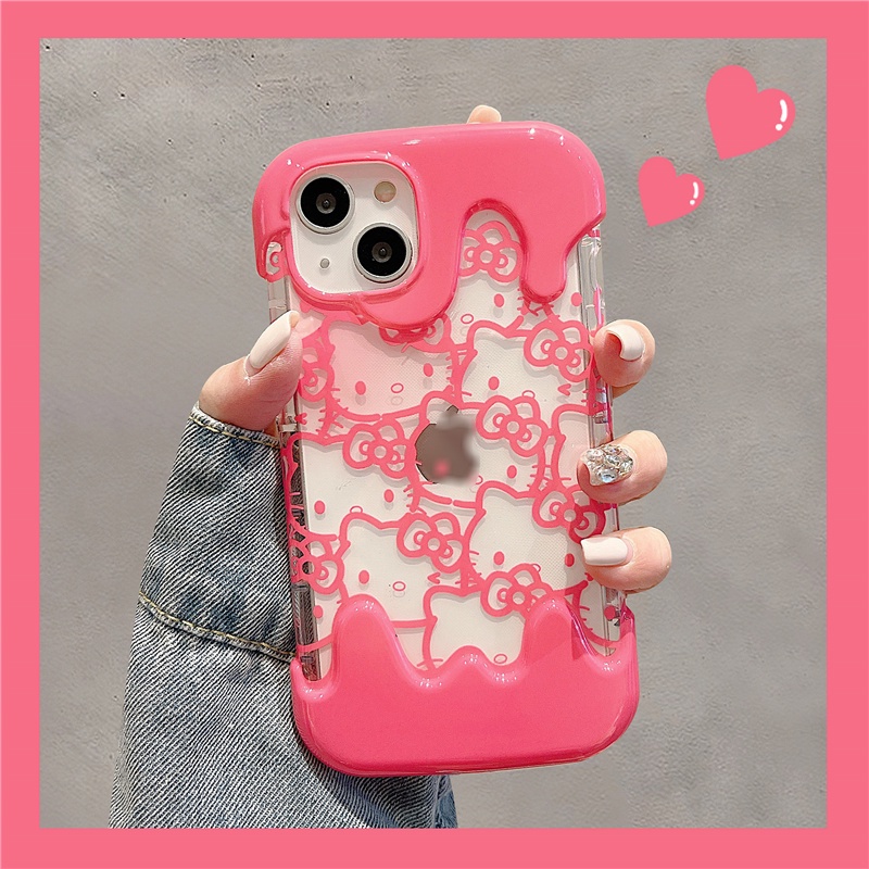 เคสโทรศัพท์มือถือแบบใส กันกระแทก ลายเฮลโลคิตตี สีชมพูน่ารัก สําหรับ iphone 11 Pro Max 12 13 14 Pro Max 7 8 Plus SE2020 XR XS Max XS Max
