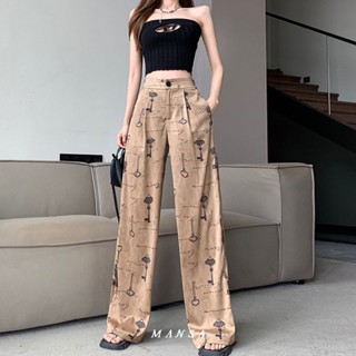 MANSA printed wide leg pants กางเกงขายาว กางเกงขากว้าง กางเกงขายาวเอวสูง