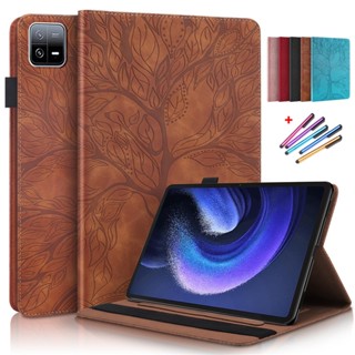 เคสแท็บเล็ตหนัง ฝาพับ ลายนูน รูปต้นไม้ สําหรับ Xiaomi Pad 6 Pro 11 นิ้ว Mi Pad 6 Mi Pad 6 Pro 2023