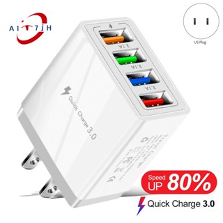 อะแดปเตอร์ชาร์จเร็ว USB 4 ช่อง พร้อมไฟ LED 5V3A Type-C QC3.0 ปลั๊ก US