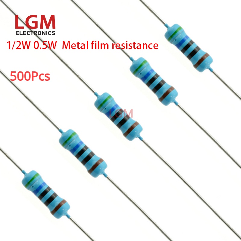 500 ชิ้น 1/2 วัตต์ 1% ตัวต้านทานฟิล์มโลหะ 1R-1M 1R 10R 100R 1K 4.7K 10K 1M Ohm ความต้านทาน