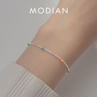 Modian แท้ สร้อยข้อมือเงินสเตอร์ลิง 925 ประดับลูกปัด สีรุ้ง แฟชั่นสําหรับผู้หญิง