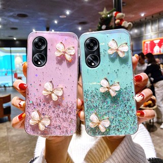 เคสโทรศัพท์OPPO A98 5G 2023 มือถือ ซิลิโคนนิ่ม แบบใส ลายผีเสื้อ แต่งกลิตเตอร์ สําหรับ เคสOPPO A98 5G