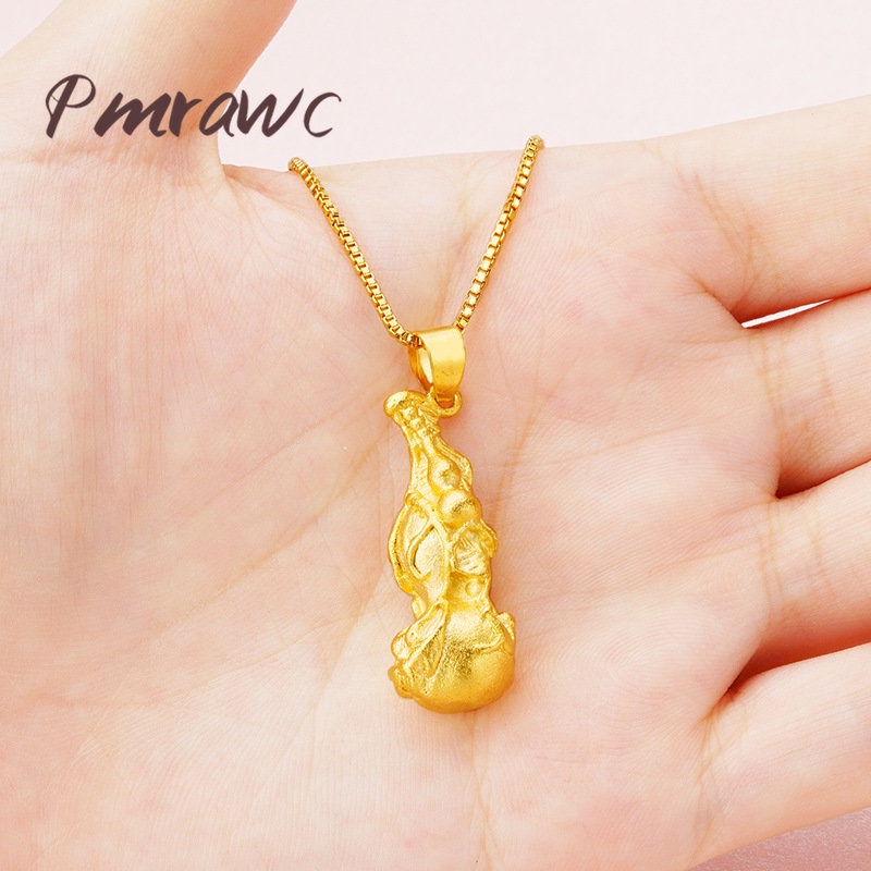 Pmrwc | 24K Gold น่ารักขนาดเล็ก Calabash Solid เลียนแบบ 3D Hard Gold สร้อยคอ FS1412