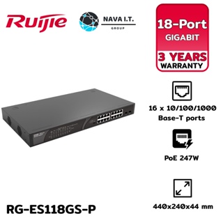 COINSคืน15%⚡FB9JMZV6⚡ RUIJIE (RG-ES118GS-P)18-PORT 10/100/1000MBPS UNMANAGED SWITCH WITH 16 POE+ PORTS - รับประกัน 3 ปี