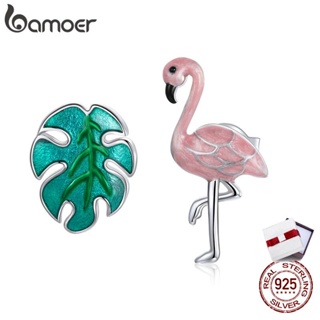 Bamoer Flamingo and Leaf Earrings 100% Sterling Silver 925 hypoallergenic Fashion Jewelry For Women &amp; Girls Gifts SCE1124