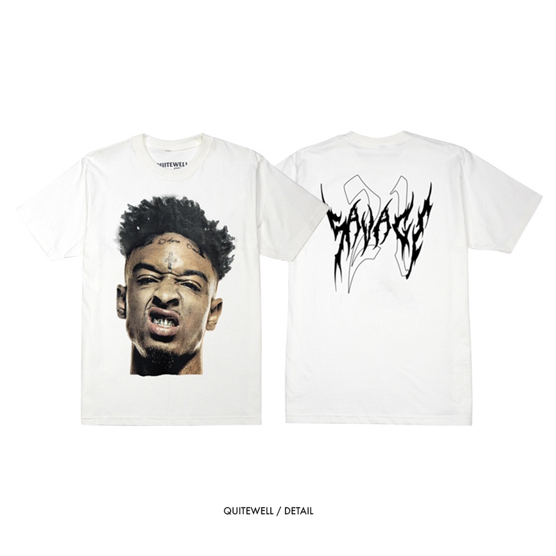 พร้อมส่ง ผ้าฝ้ายบริสุทธิ์ QWT21-2 SAVAGE WHITE T-shirt