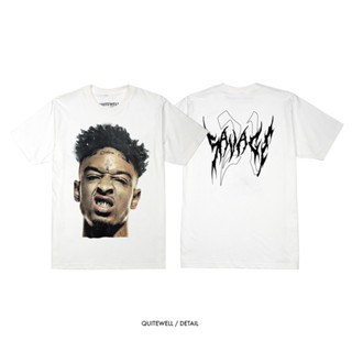 พร้อมส่ง ผ้าฝ้ายบริสุทธิ์ QWT21-2 SAVAGE WHITE T-shirt