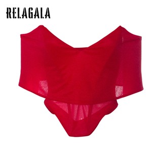 Relagala ใหม่ เสื้อท็อปส์ เปิดไหล่ แขนตาข่าย เปิดหลัง ทรงสลิมฟิต สีพื้น สําหรับผู้หญิง