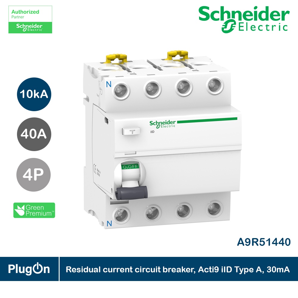 Schneider Residual current breaker (RCCB), Acti9 ilD,4P, 40A, type A, 30mA 10kA  | A9R51440 | PlugOn