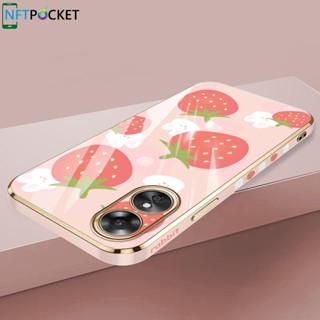 เคสโทรศัพท์มือถือ TPU ชุบทอง ลายสตรอเบอร์รี่ สําหรับ OPPO A17 A96 A76 A36 A95 A15 A35 A15S A16 A16S A74 A54S A53 A16K A16E A57 A92 A52 A73 A72 A78 A58 A54 A55 A94 4G 5G