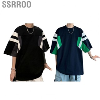 Ssrroo Men Short Sleeve T Shirt  Polyester Versatile Basic Men Heavyweight T Shirt Striped Design  for Shopping