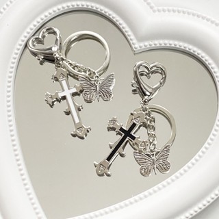 Retro Cool Cross Butterfly Keychain Guitar Alloy Keychain Millennium Sweet Cool Style Small Pack Pants Hanging Accessories