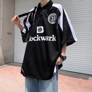 เสื้อโปโลแขนสั้นผู้ชาย เสื้อแฟชั่นผช ทรงโอเวอร์ไซส์ ลุคสตรีท