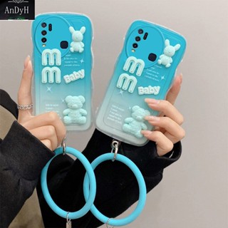 Andyh ใหม่ เคสโทรศัพท์มือถือ ซิลิโคนนิ่ม กันกระแทก ลายหมีน่ารัก 3D สีพื้น พร้อมสายคล้องข้อมือ แฟชั่น สําหรับ Vivo Y50 Y30 Y30i 1935 1938