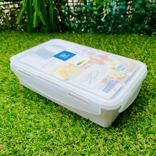 กล่องถนอมอาหาร 2 ชั้น กล่องอาหารกลางวัน กล่องข้าว เข้าไมโครเวฟได้ มีช้อนส้อม ความจุ 0.9 ลิตร แบรนด์ Super Lock รุ่น 6189
