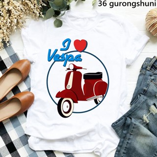 เสื้อยืด พิมพ์ลายกราฟฟิครถยนต์ Vespa สไตล์วินเทจ ฮาราจูกุ แฟชั่นฤดูร้อน สําหรับผู้หญิง