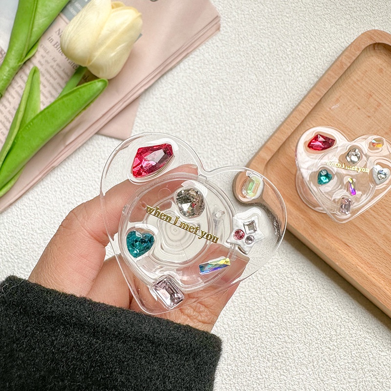 ที่วางโทรศัพท์มือถือ แบบใส ประดับไข่มุก และเพชร สีพื้น