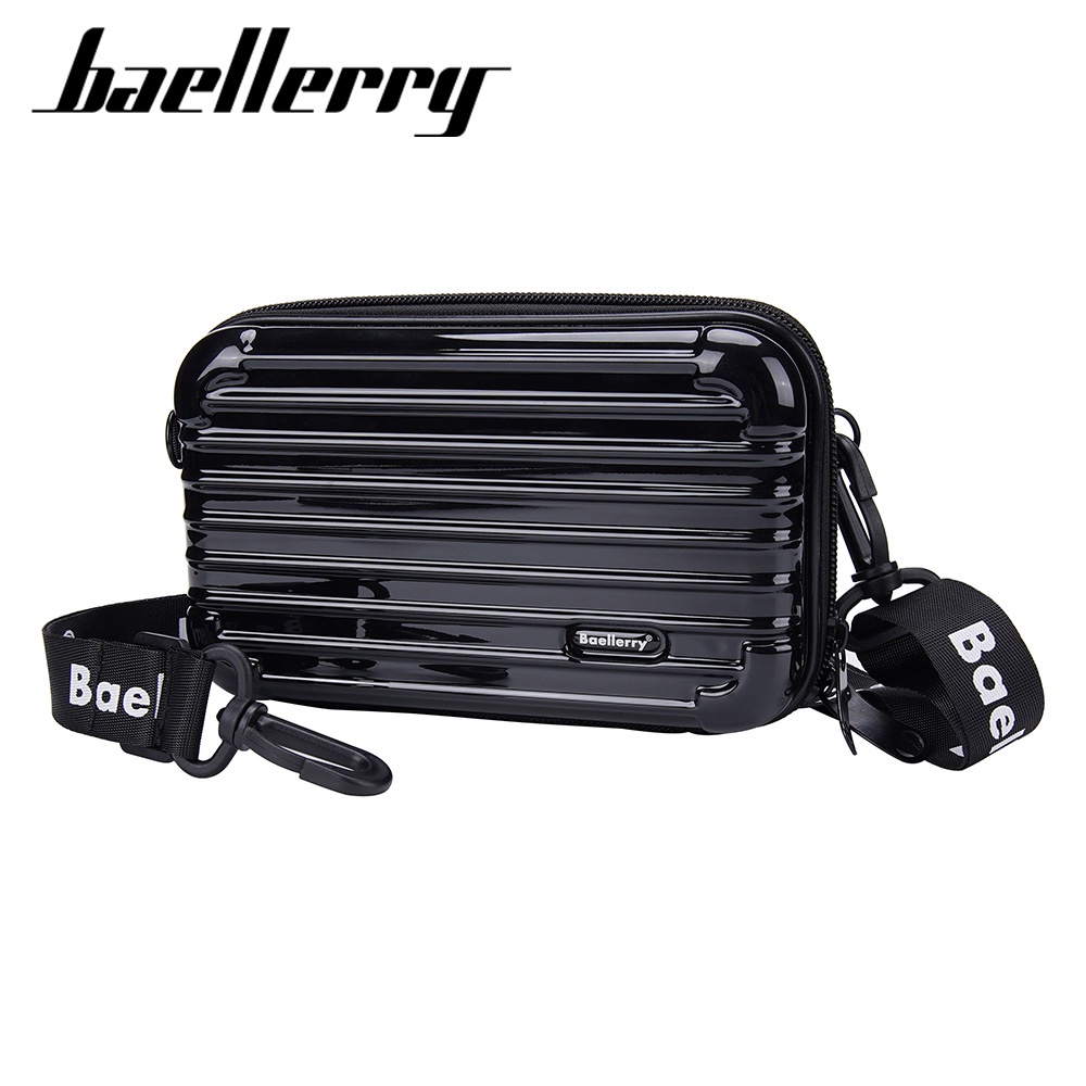 Baellerry's ใหม่ กระเป๋าเครื่องสําอาง กระเป๋าสะพายไหล่ แบบแข็ง PC ลายทาง ขนาดเล็ก สําหรับผู้หญิง