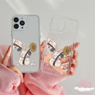 เคสโทรศัพท์มือถือแบบนิ่ม TPU ใส กันกระแทก กันรอยกล้อง ลายดอกทานตะวัน และกระต่าย สําหรับ iPhone 14 Plus 11 13 12 Pro Max X XR XS 7 SE 2020