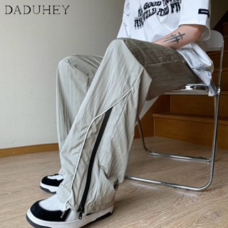 DaDuHey🔥 Mens Fashion Ice Silk All-Match Loose Sports Pants Jogger Pants 2023 Summer New American High Street Ins Zipper Casual Pants