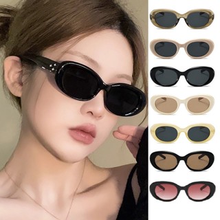 (HENGHA) Kretro แฟชั่น วงรี กรอบเล็ก แว่นกันแดด แฟชั่นเกาหลี ตาแมว สีดํา ม่านบังแดด สําหรับผู้หญิง