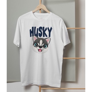 เสื้อยืดลาย น้องหมา Husky ผ้า Cotton  สีสันสดใส ใส่สบาย ลายน่ารักๆ