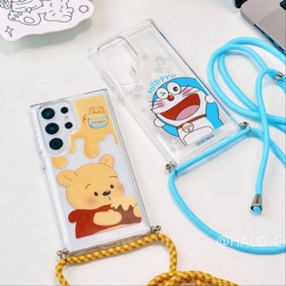 เคส Samsung S23 Ultra Case S22 Ultra S23 A54 A14 โทรศัพท์มือถืออะคริลิคแข็ง กันกระแทก ลายการ์ตูนโดราเอมอน เมโลดี้คิตตี้ พร้อมสายคล้อง ปรับได้ สําหรับ A34 S22Plus