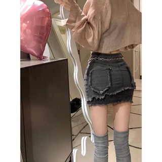 [Unique Miniskirt] กระโปรงยีนสั้น เอวสูง เข้ารูป สไตล์อเมริกัน สําหรับผู้หญิง