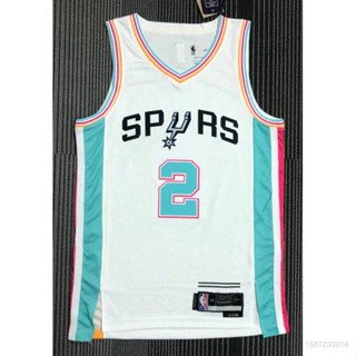 เสื้อกีฬาแขนกุด ลายทีม NBA Jersey San Antonio Spurs No.2 LEONARD 75th สีขาว พลัสไซซ์