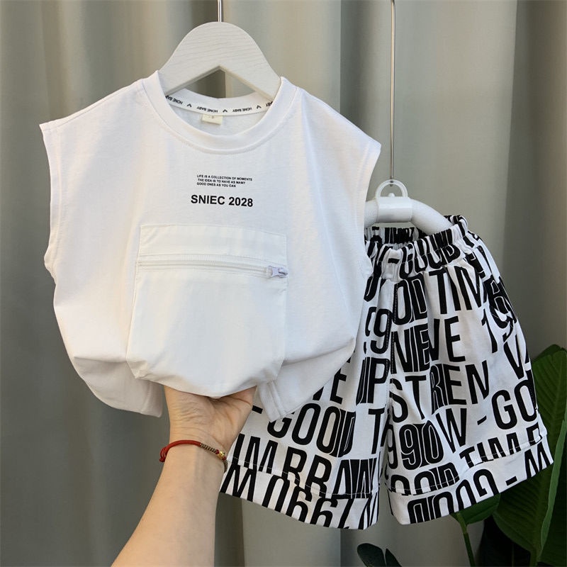 （2-13 Y） เสื้อกั๊กแขนกุด สองชิ้น แฟชั่นฤดูร้อน สําหรับเด็กผู้ชาย 2023