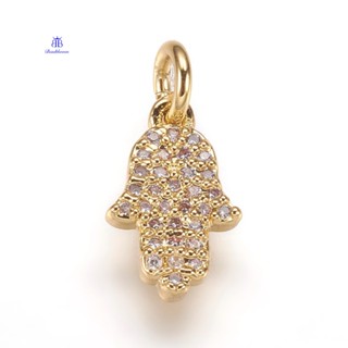 จี้ทองเหลือง Micro Pave Cubic ia Charms Hamsa Hand/Hand of Fatima Golden 12.5x8x2 มม. รู 3 มม. 5 ชิ้น